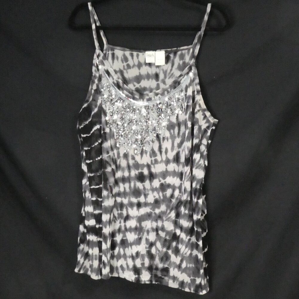 INC BEACH | 1X | Sheer Monochrome Sequin Sleeveless Top